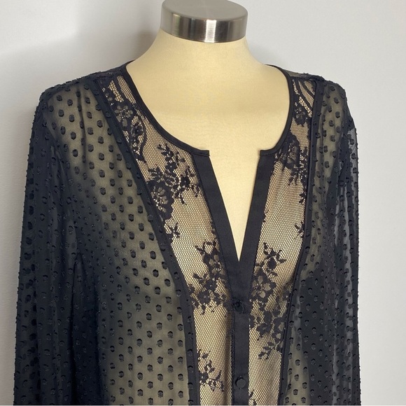 Ann Taylor Black Lace Swiss Dot Blouse - Picture 1 of 10